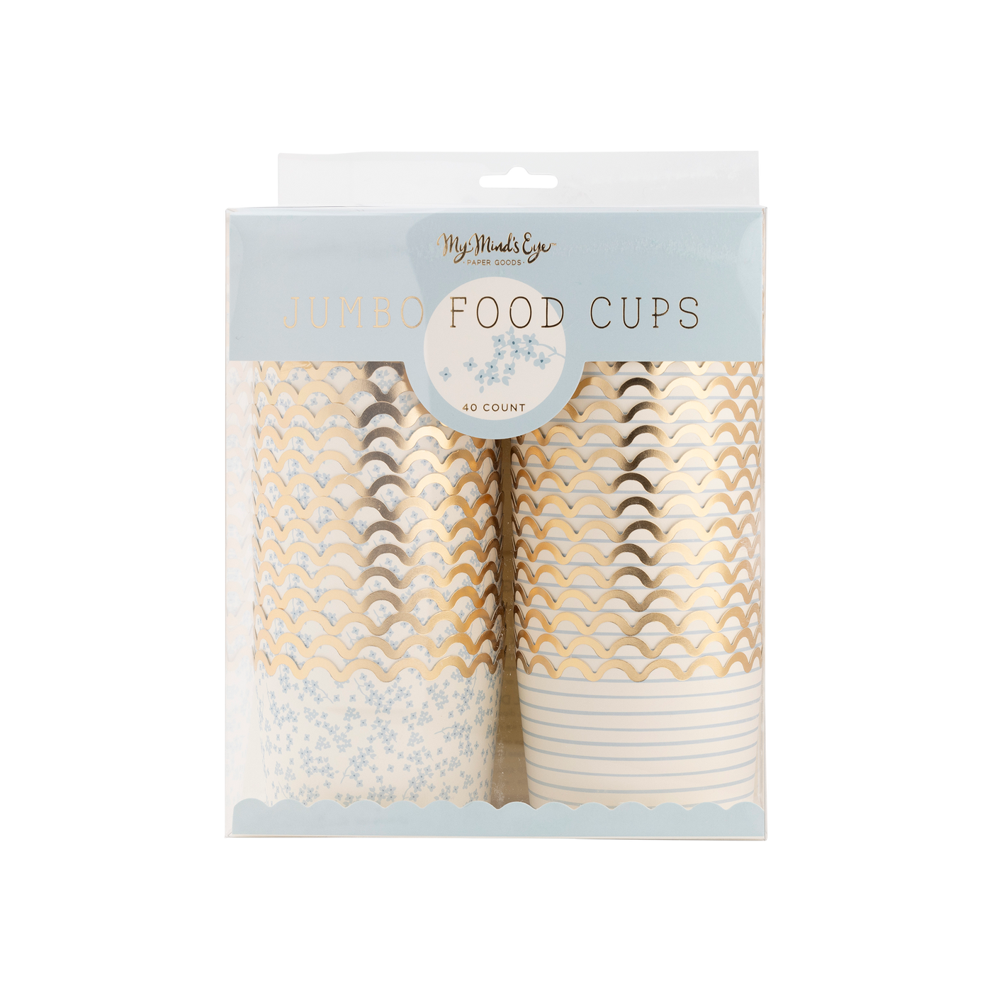 Baby Blue Floral and Stripes Jumbo Food Cups (40ct)