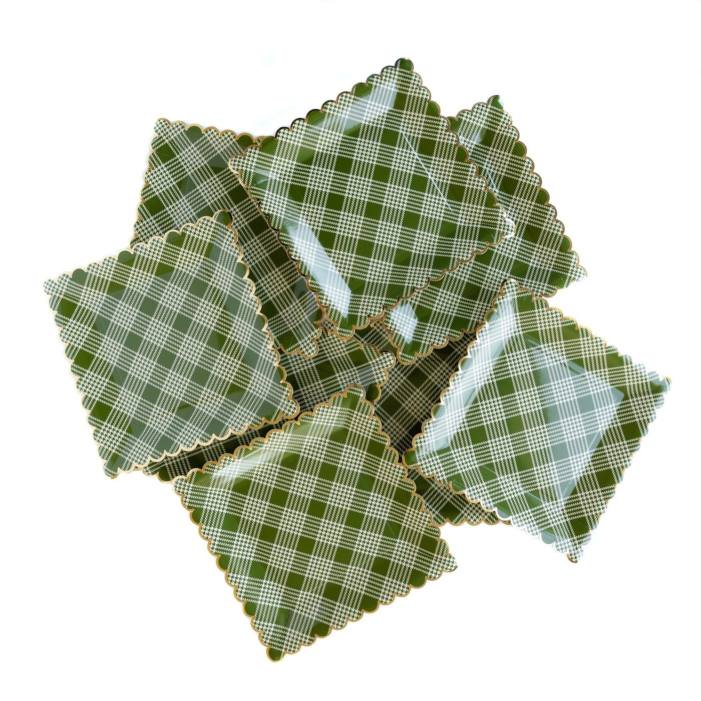 Botanical Green Plaid 9" Scalloped Paper Plate