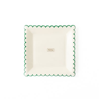 Green Edge Scallop Square 9" Paper Plate