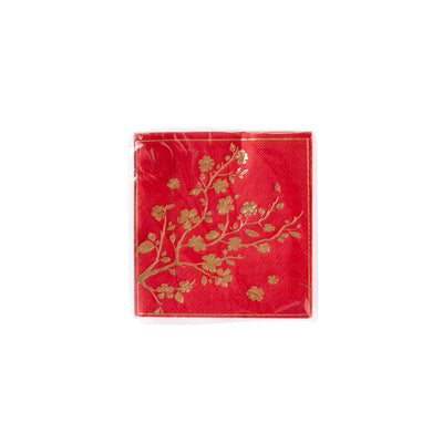 Lunar New Year Foiled Floral Branch Cocktail Napkin