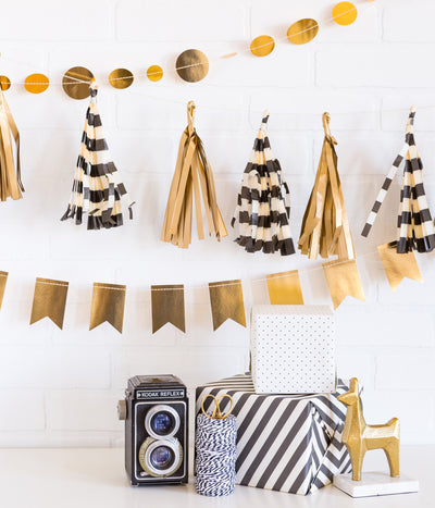 Paper Source Black Gold and White Tassel Banner