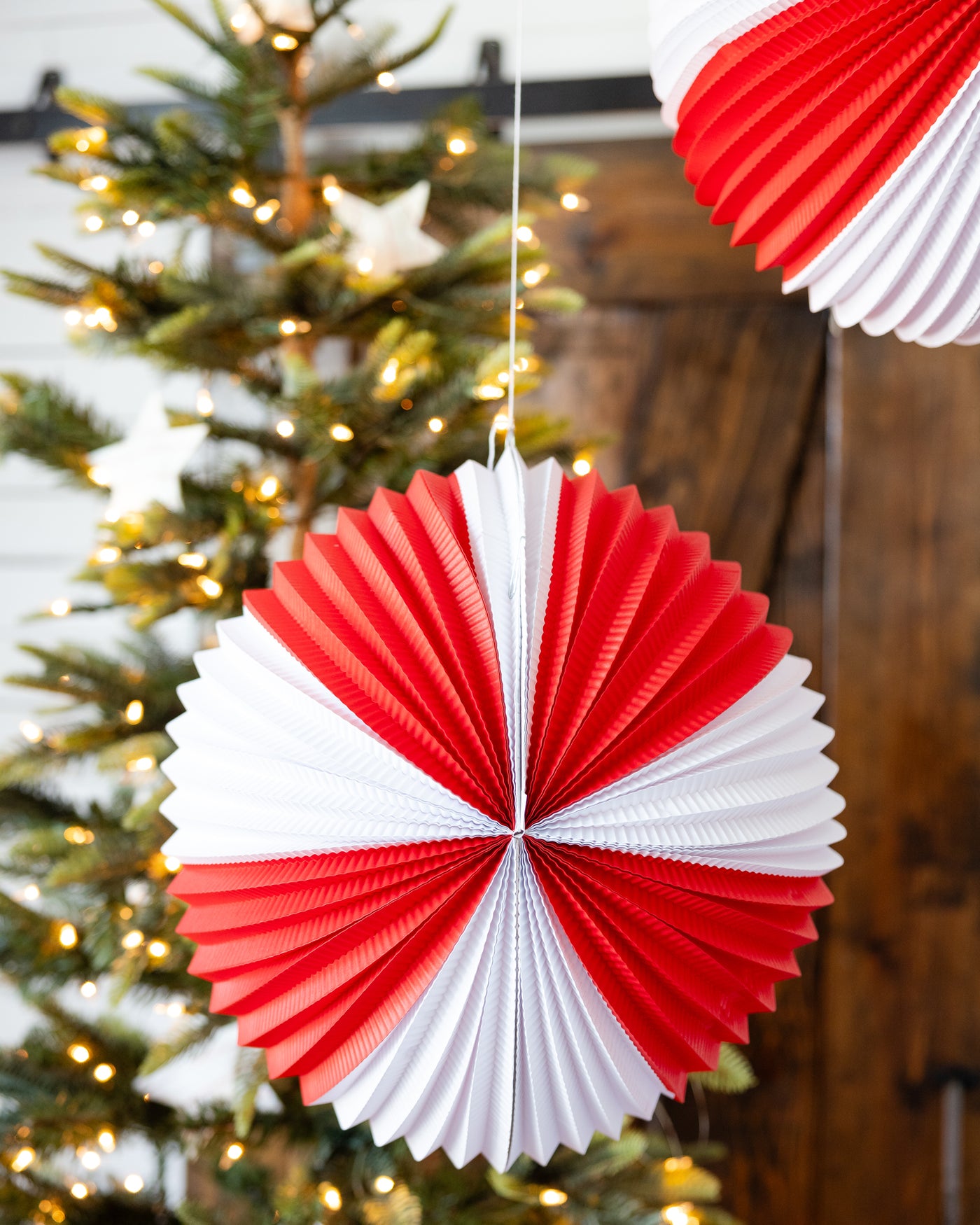 Red and Cream Accordion Paper Lanterns