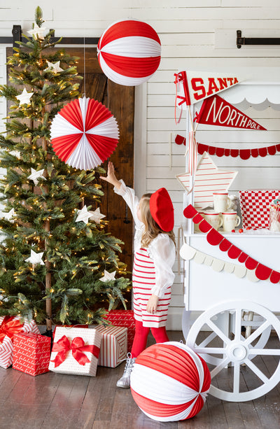 Red and Cream Accordion Paper Lanterns