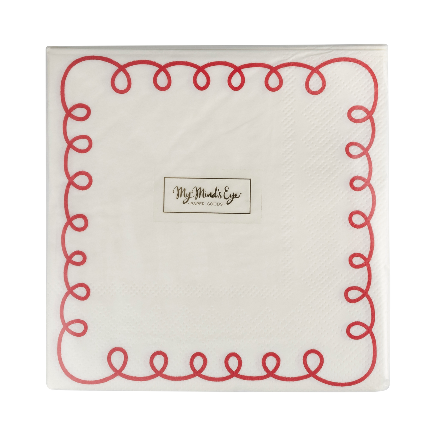 Red and Cream Scallop Border Paper Cocktail Napkin