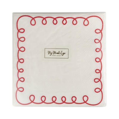 Red and Cream Scallop Border Paper Cocktail Napkin