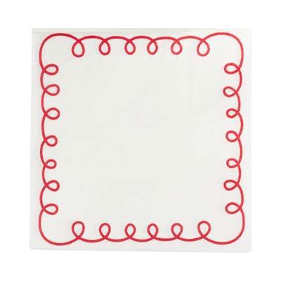 Red and Cream Scallop Border Paper Cocktail Napkin