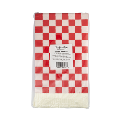 Red and Pink Checked Fringed Paper Dinner Napkins