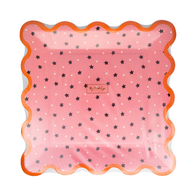 Pink with Black Star Paper Plate