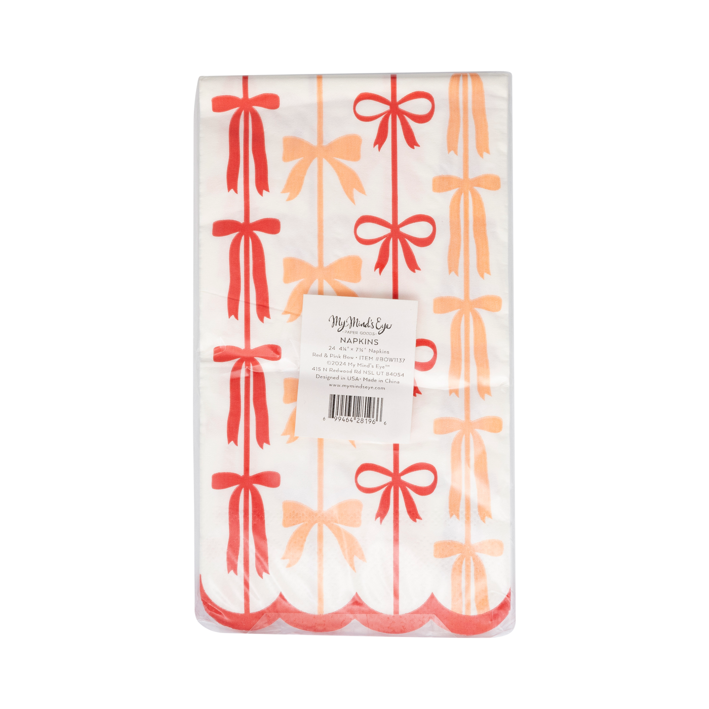 Red and Pink Bow Stripes Dinner Napkin