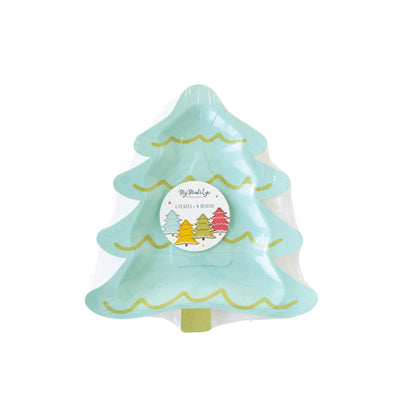 Bright Holiday Tree Shaped Paper Plate Set