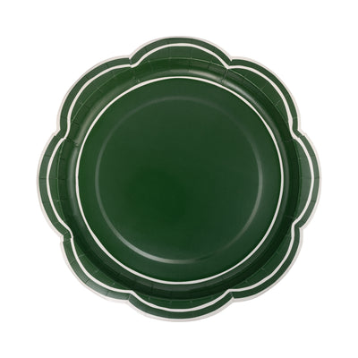 Green Scalloped Cream Lines Plate