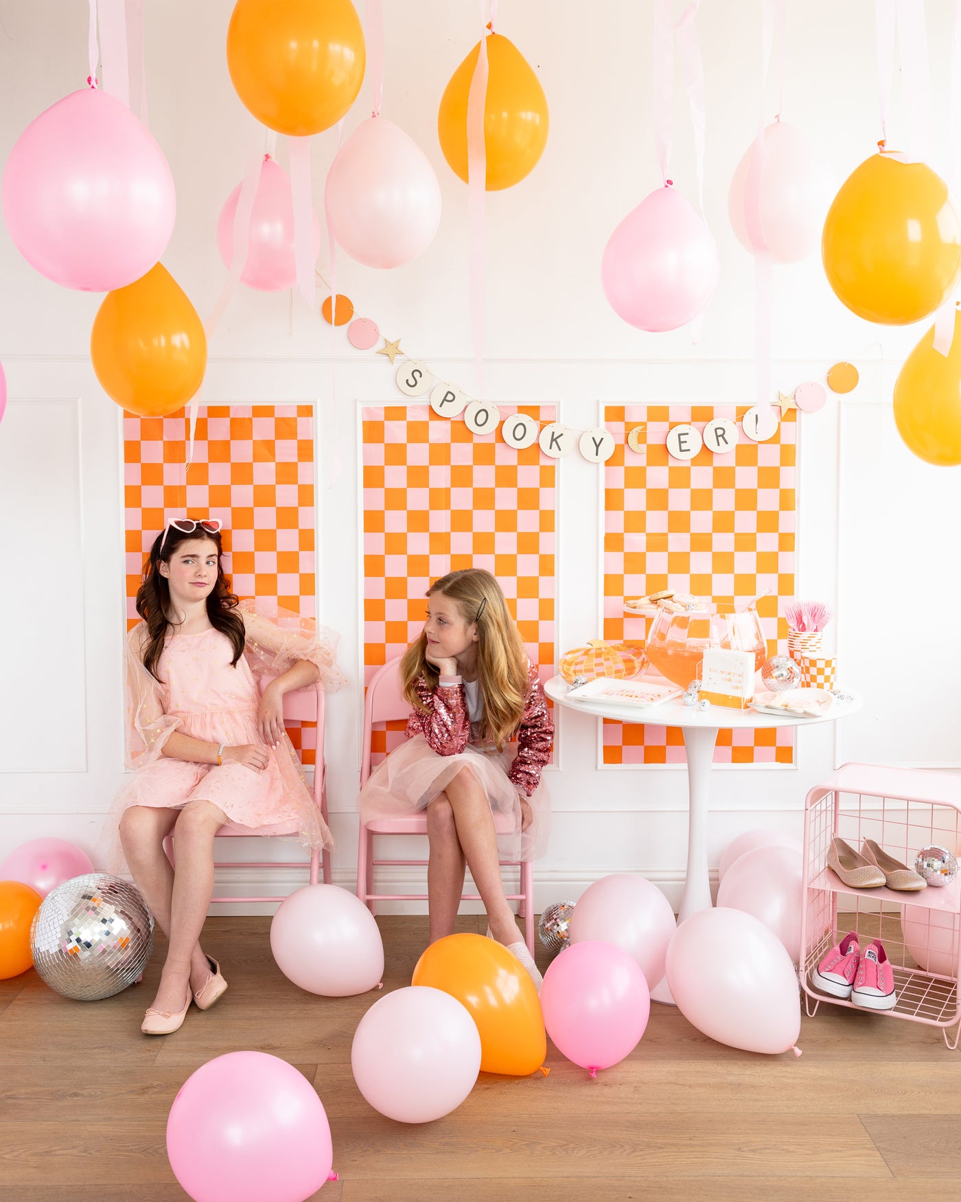 Pink and Orange Checked Paper Table Runner