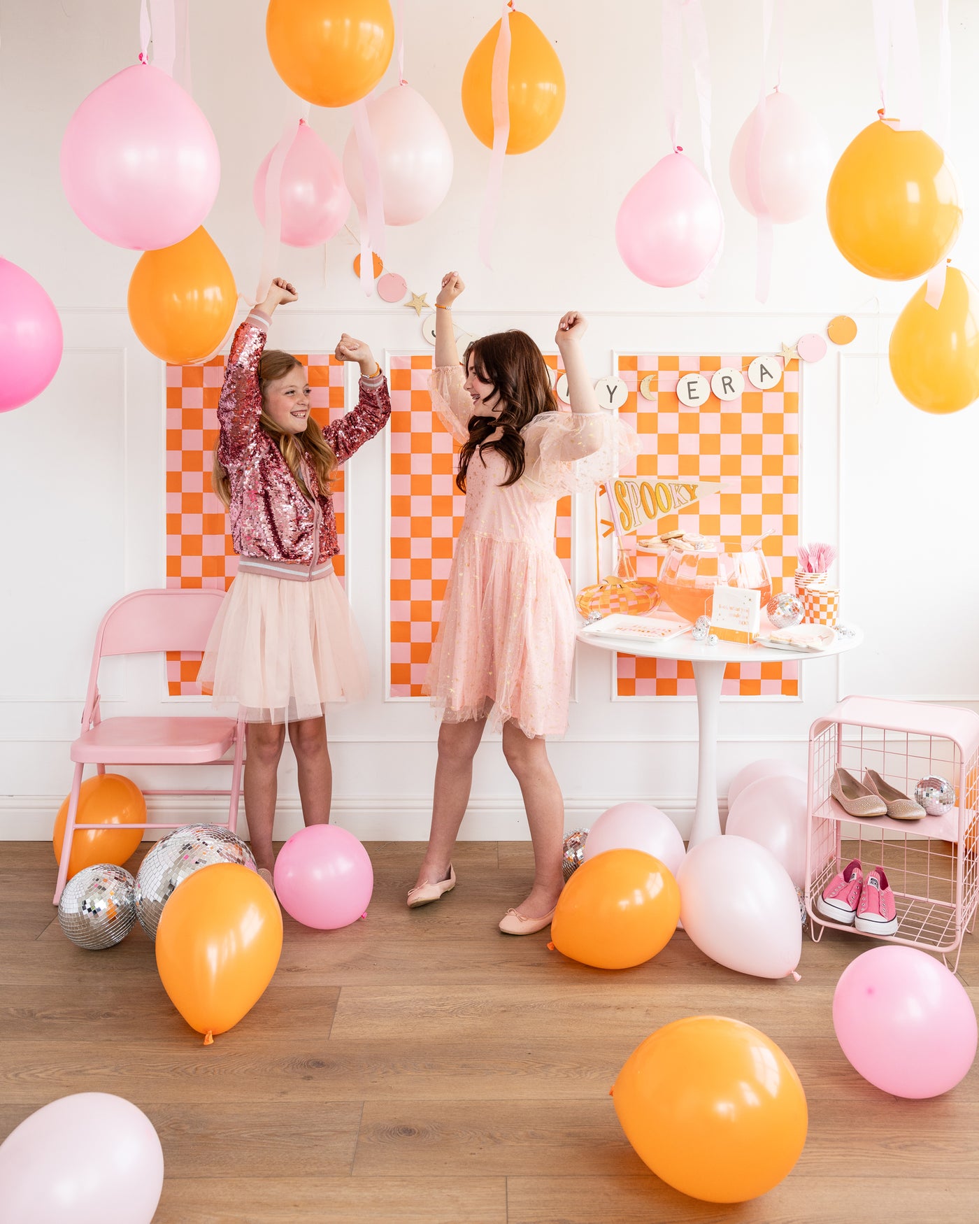 Pink and Orange Checked Paper Table Runner