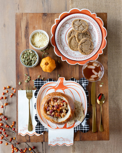 Falloween Plaid Scalloped Square Paper Plate