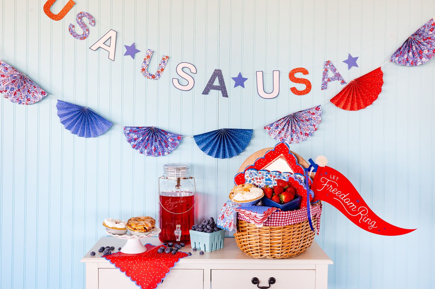 Floral Americana Bunting Banner