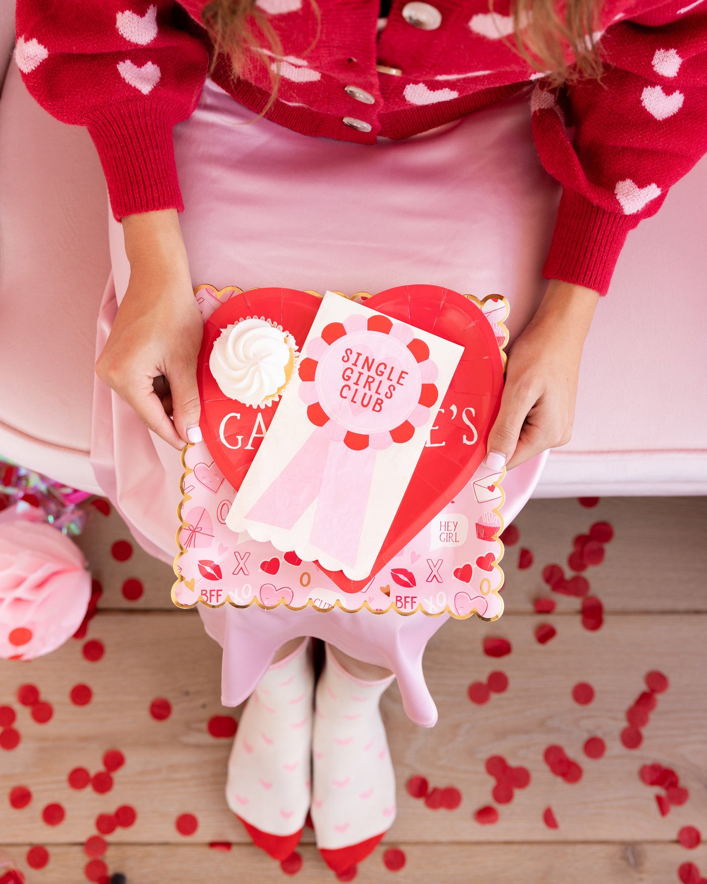 Heart Happy Galentines Paper Plate