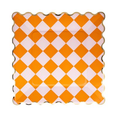 Pink & Orange Checkered 11" Paper Plate