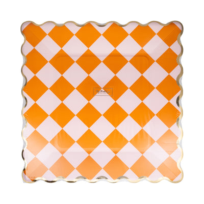 Pink & Orange Checkered 11" Paper Plate