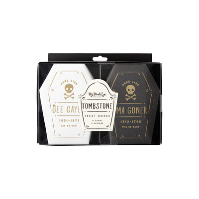 White and Black Coffin Tombstone Treat Boxes