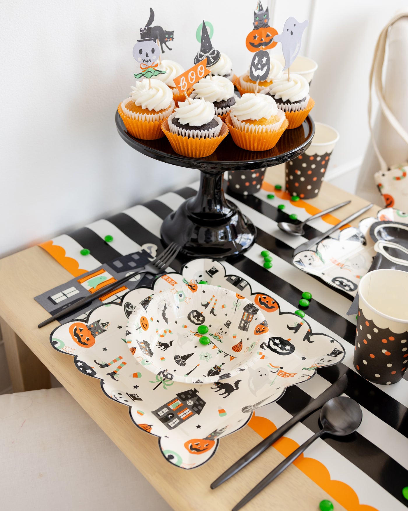 Orange and Black Striped Paper Table Runner