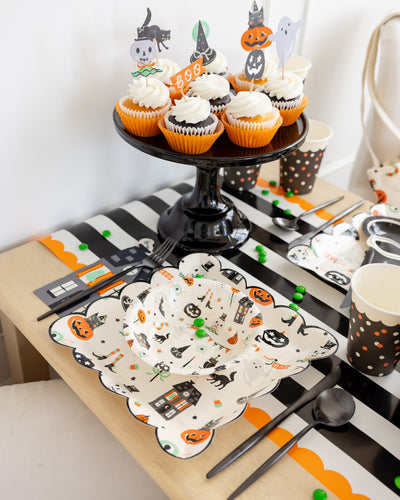 Orange and Black Striped Paper Table Runner