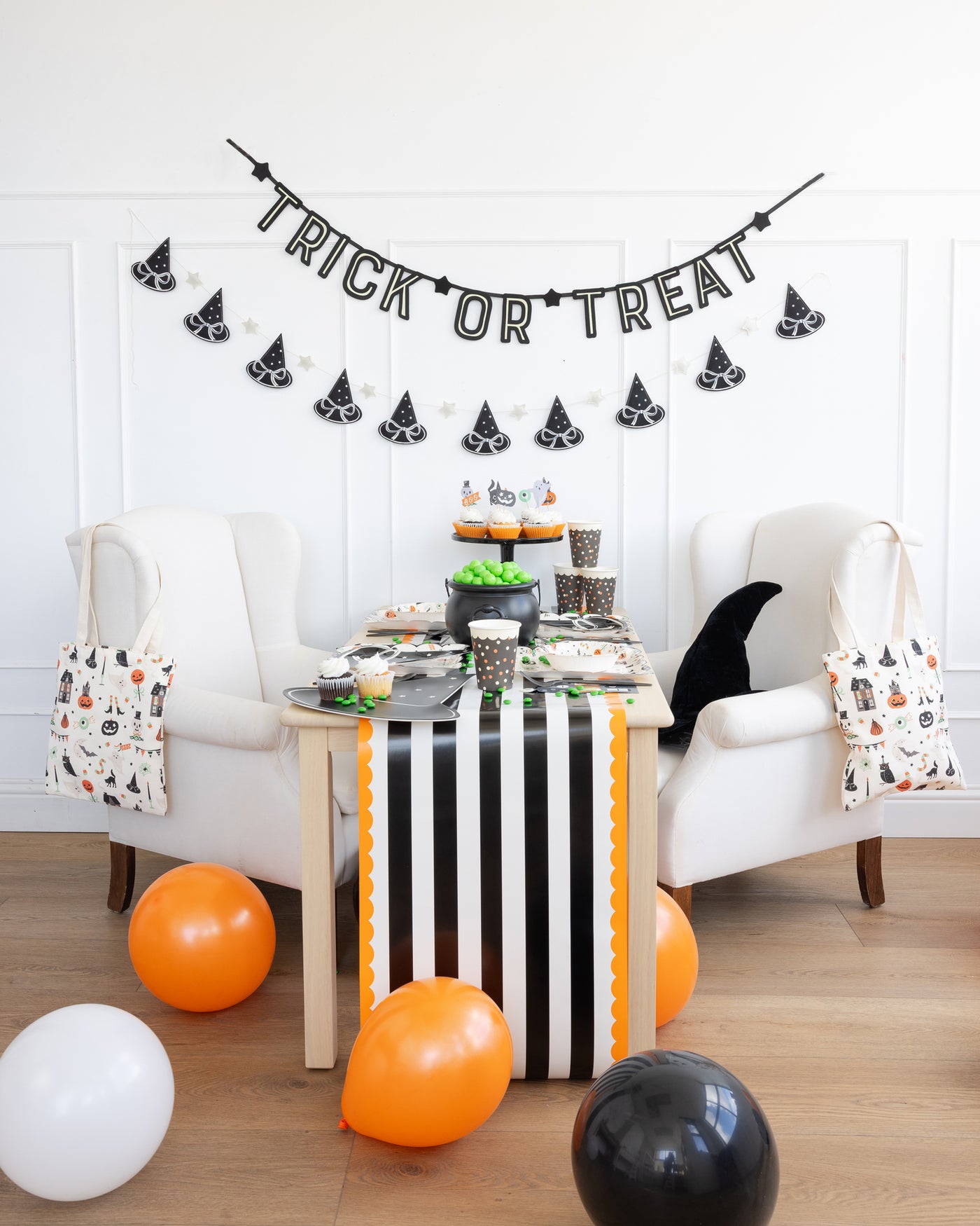 Orange and Black Striped Paper Table Runner