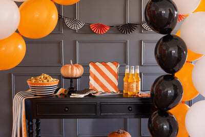 Orange and Black Striped 10" Paper Plate Set