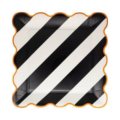 Orange and Black Striped 10" Paper Plate Set