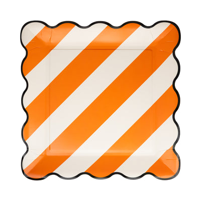 Orange and Black Striped 10" Paper Plate Set