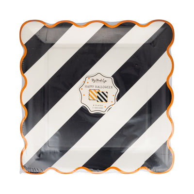 Orange and Black Striped 10" Paper Plate Set