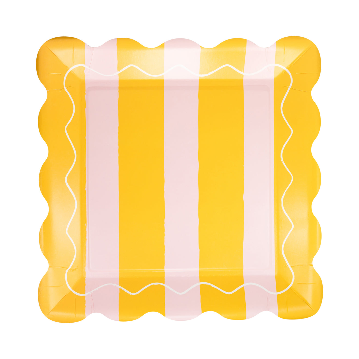 Yellow & Pink Striped Scalloped Square Plate
