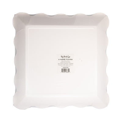 Yellow & Pink Striped Scalloped Square Plate
