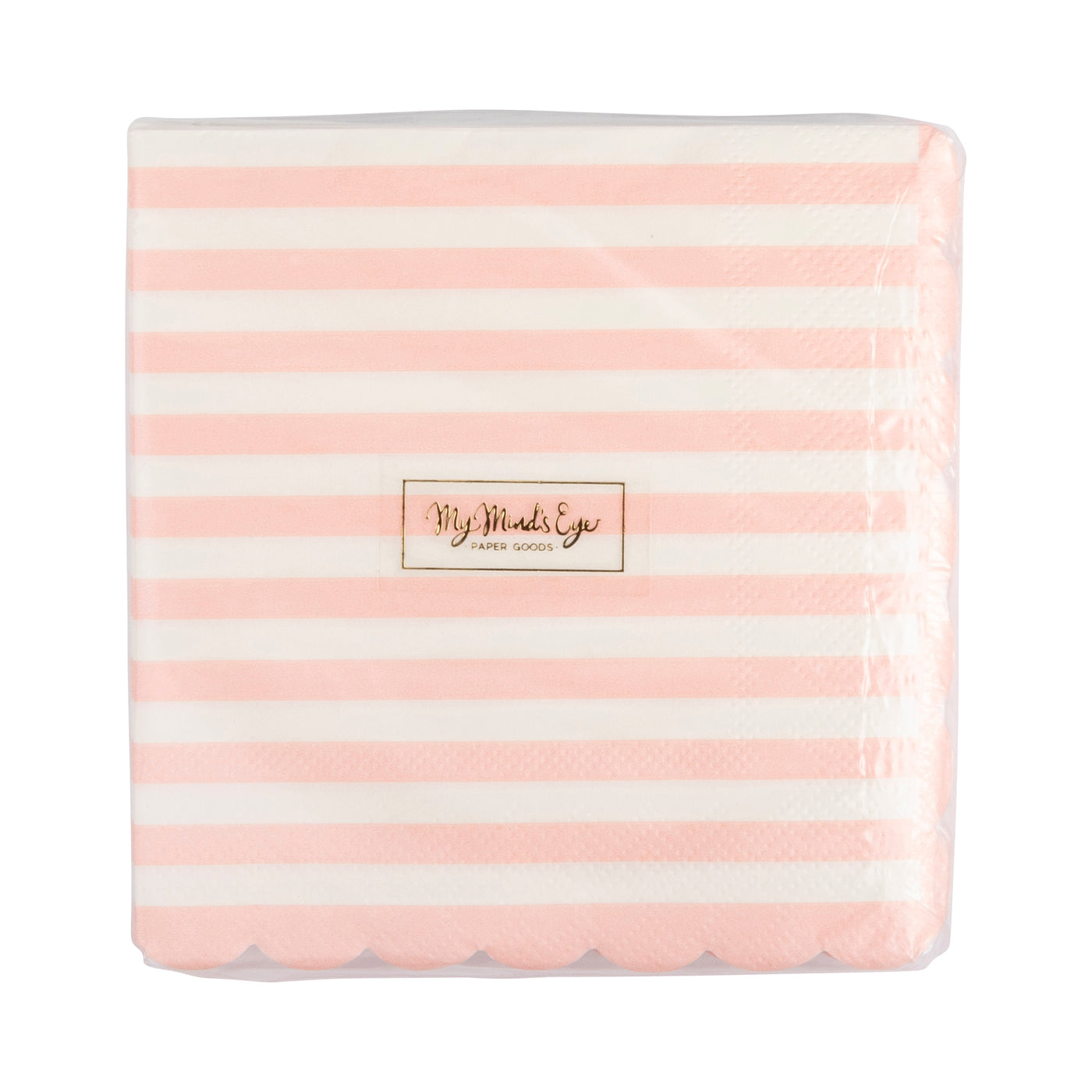 Pink Striped Scalloped Cocktail Napkins