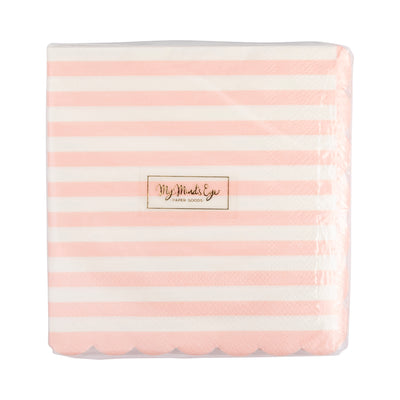 Pink Striped Scalloped Cocktail Napkins