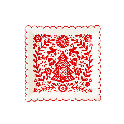 Nordic Christmas Square Scallop Paper Plate