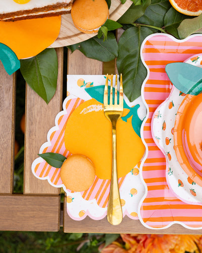 Orange & Pink Striped Cocktail Napkin