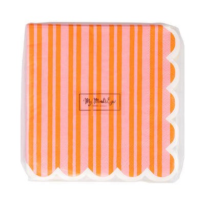 Orange & Pink Striped Cocktail Napkin