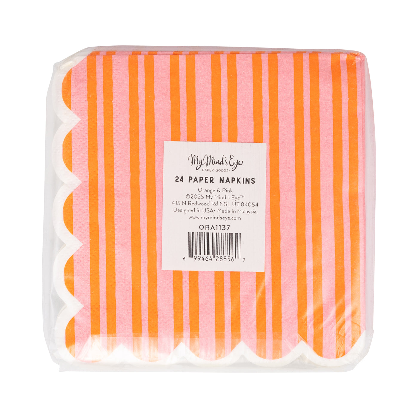 Orange & Pink Striped Cocktail Napkin