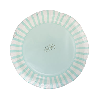 Aqua Striped Scallops 9" Plate