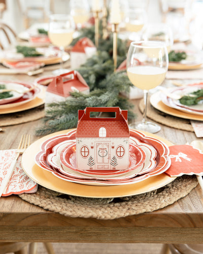 Cream Scalloped Red Lines Plate