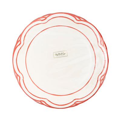 Cream Scalloped Red Lines Plate