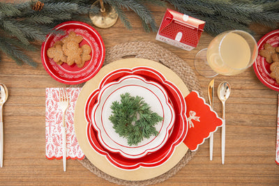 Red Scalloped Cream Lines Plate