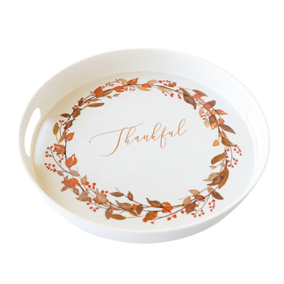 Thankful Wreath Reusable Bamboo Round Serving Tray