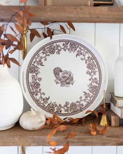 Fancy Turkey Reusable Bamboo Round Serving Tray