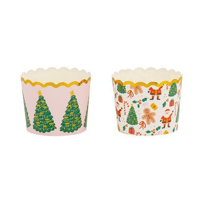 Gold Foil Santa with Christmas Trees 5 oz Baking Cups