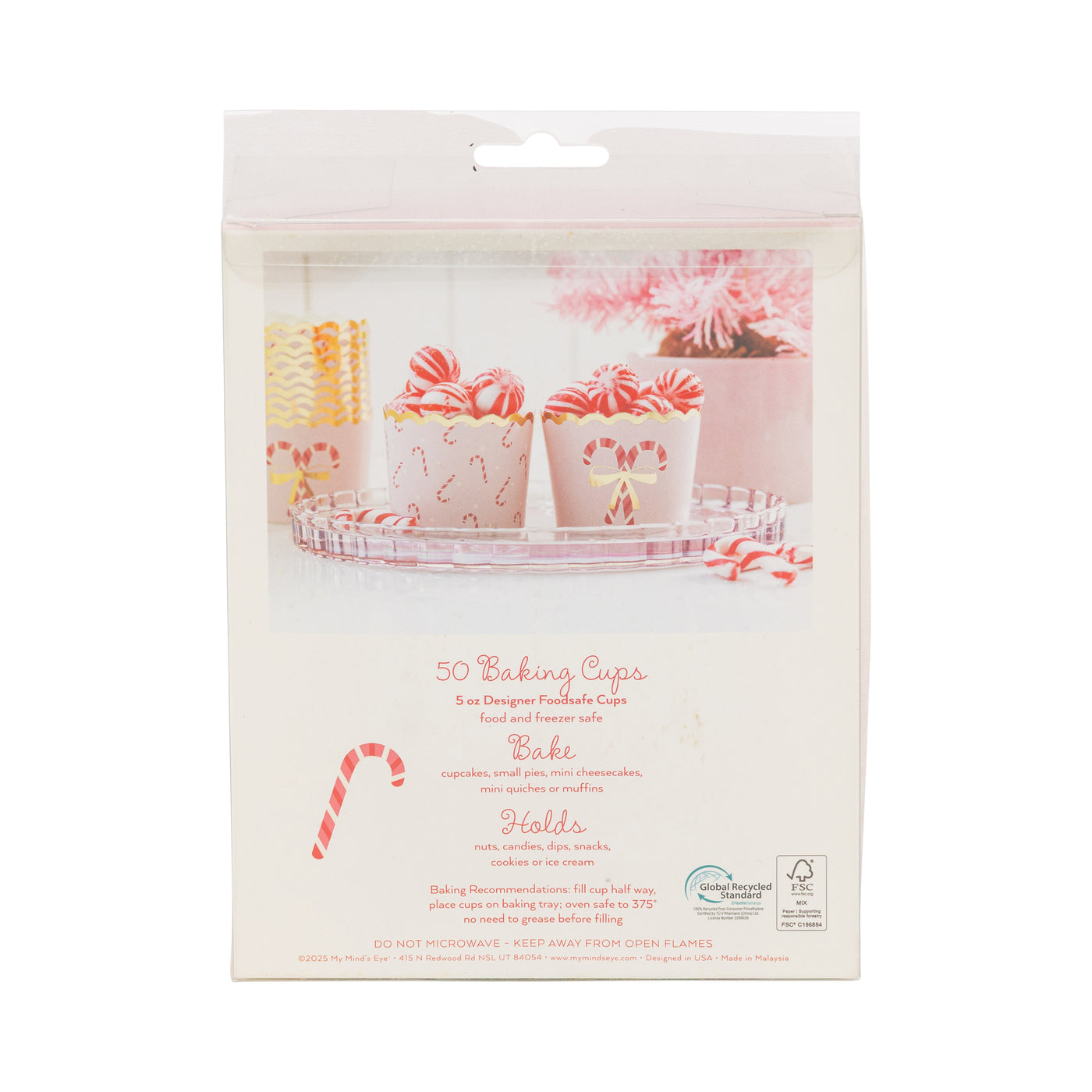 Foiled Pink Candy Cane Baking Cup 5 oz
