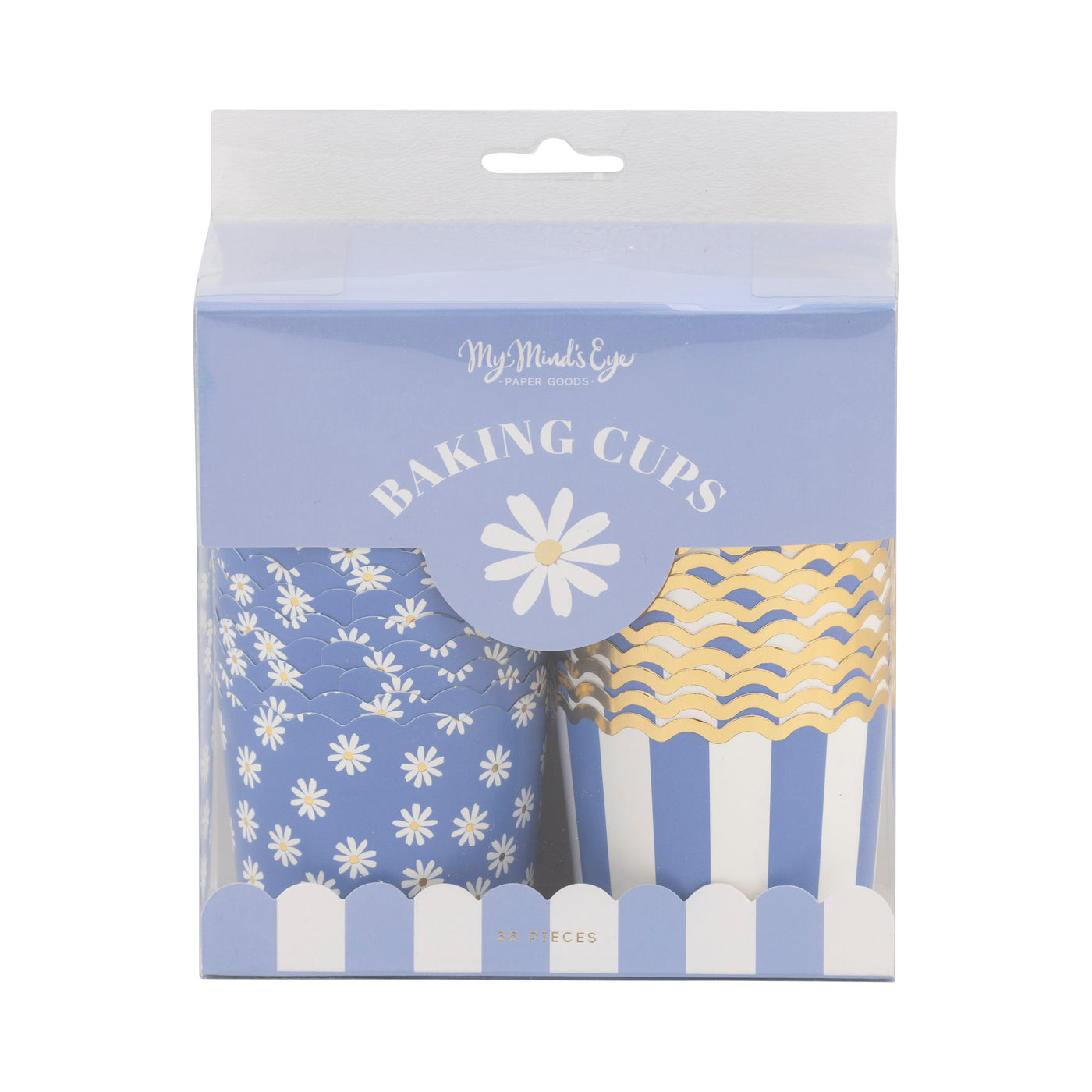 Blue Daisy Stripe Foiled Baking Cup