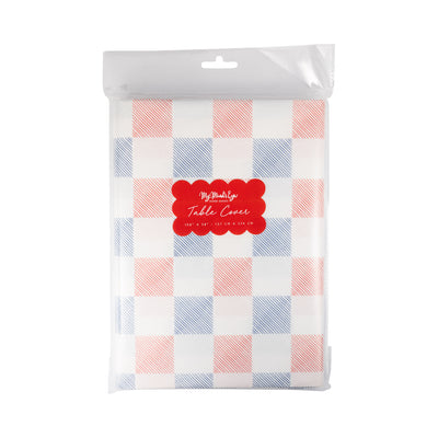 Red White and Blue Checkers Paper Table Cover