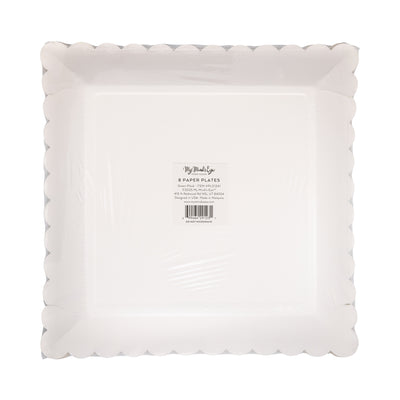 Green Christmas Plaid Square Scalloped Plate