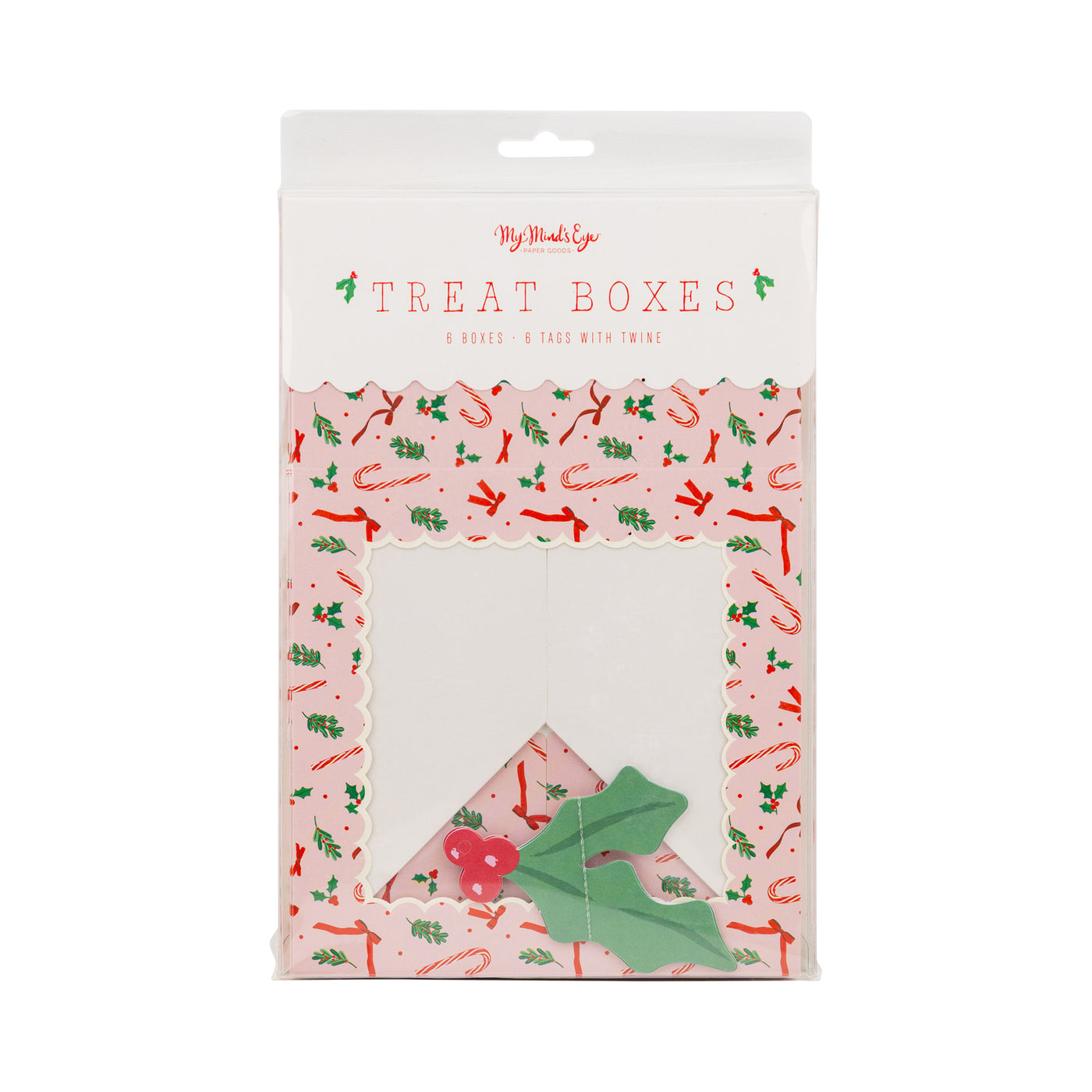 Pink Candy Cane and Holly Cookie Boxes